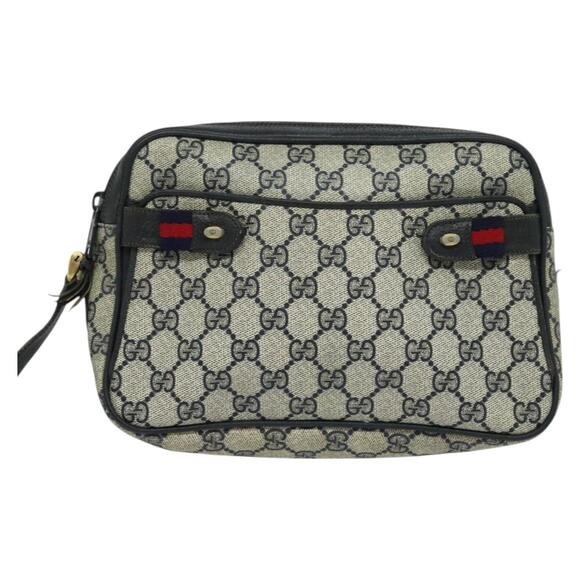 GUCCI GG Supreme Sherry Line Bag Pvc Navy Gold Red 904 02 049 - Picture 2 of 13